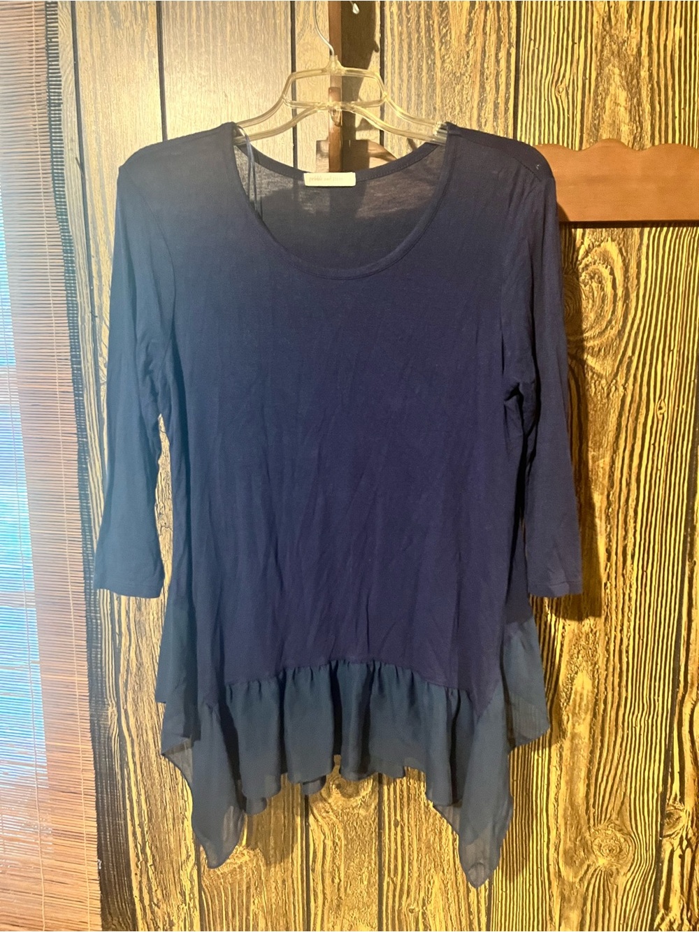 pebble and stone Navy Layered Ruffle Hem Long Sleeve Top